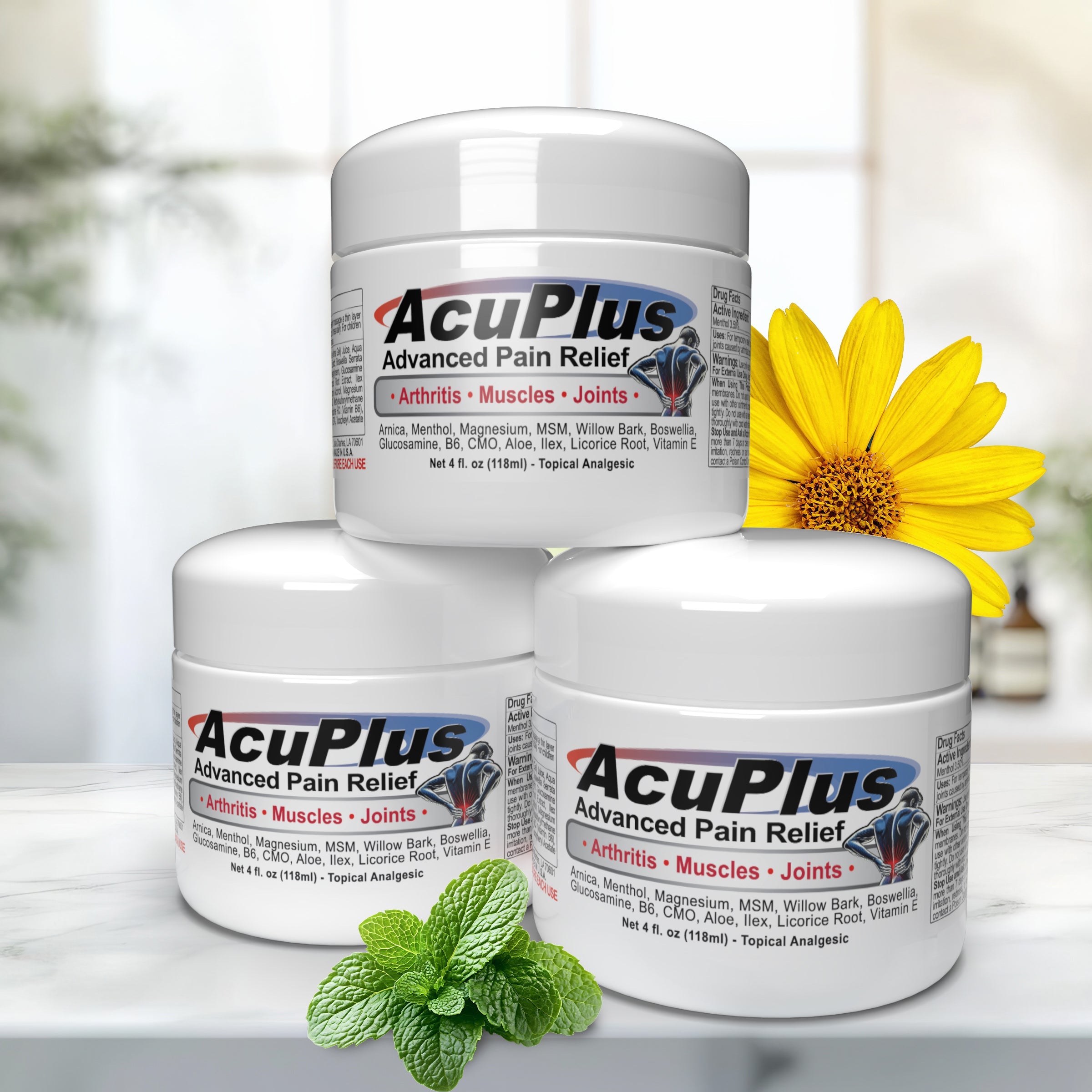 AcuPlus Pain Relief Cream, 4 oz. Jar (3-Pack)