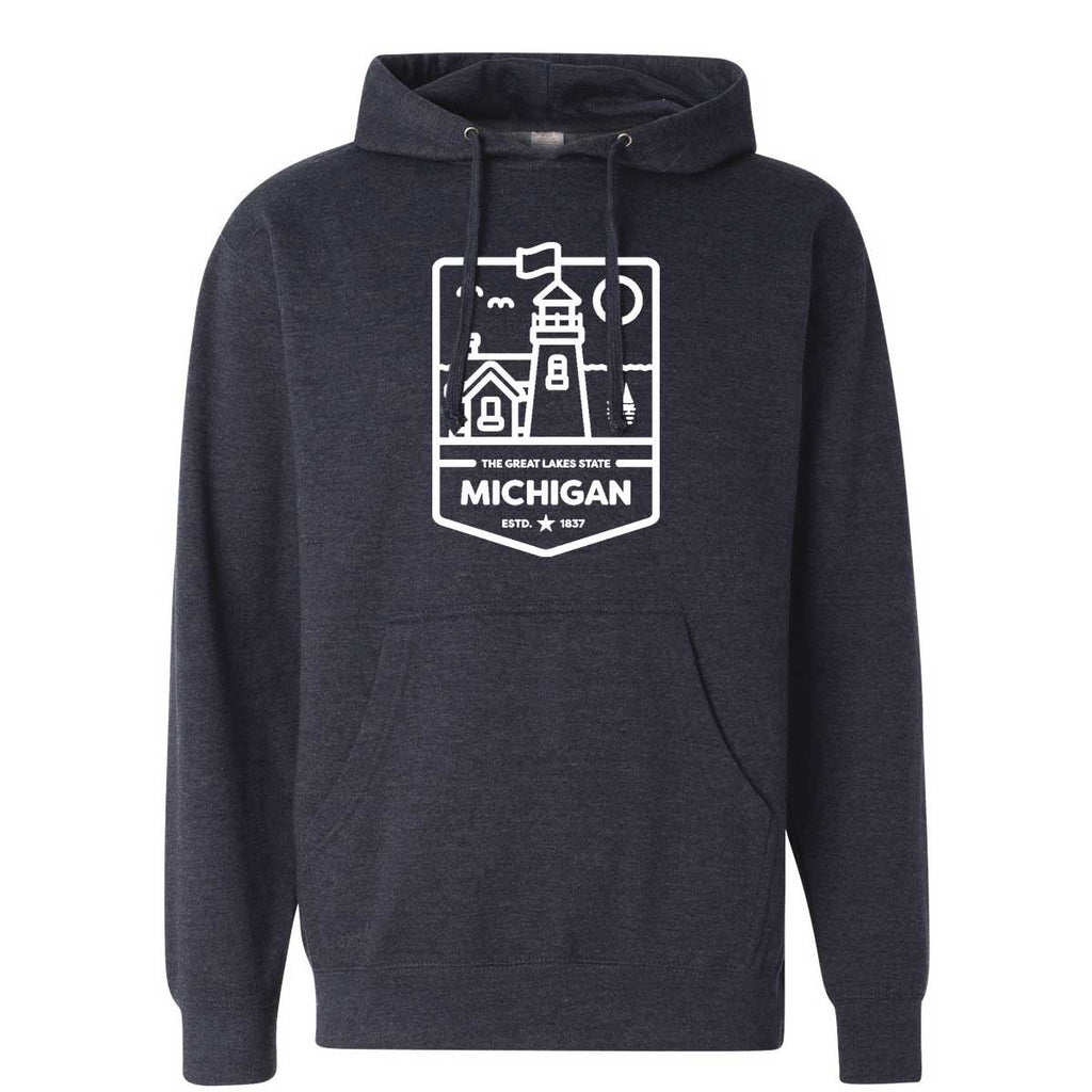 Michigan Lighthouse Hoodie Sweatshirt - Heather Navy - FINAL SALE