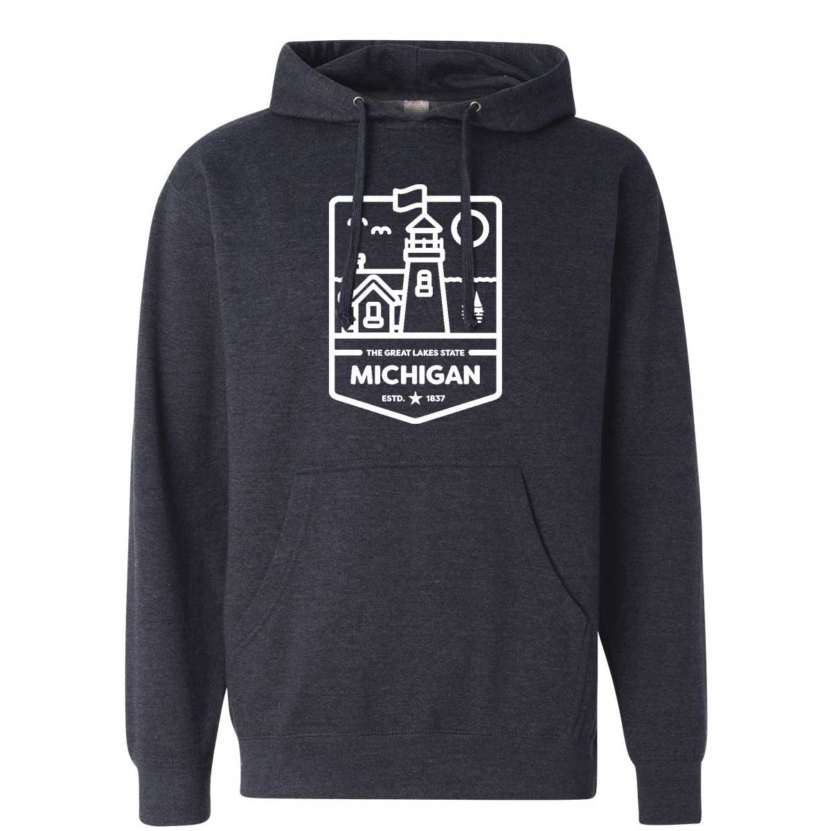 Michigan Lighthouse Hoodie Sweatshirt - Heather Navy - FINAL SALE