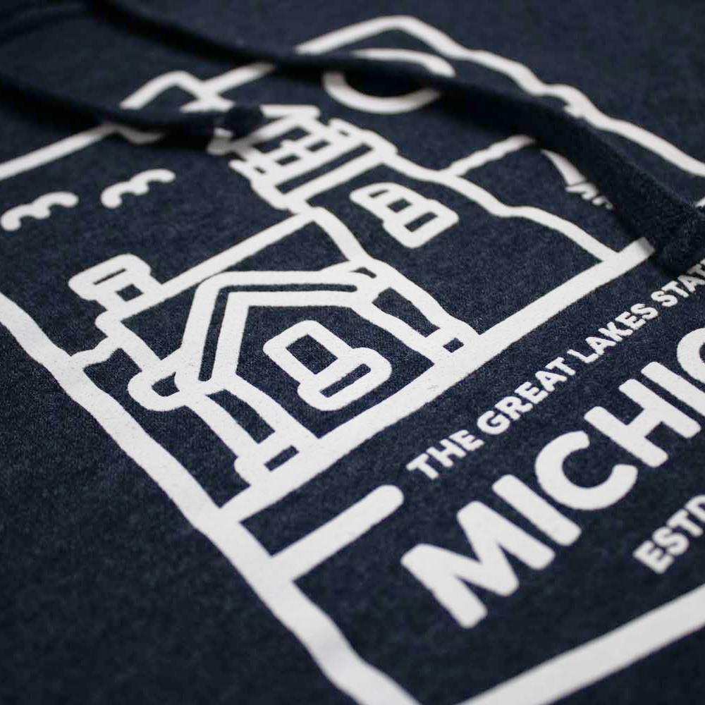 Michigan Lighthouse Hoodie Sweatshirt - Heather Navy - FINAL SALE