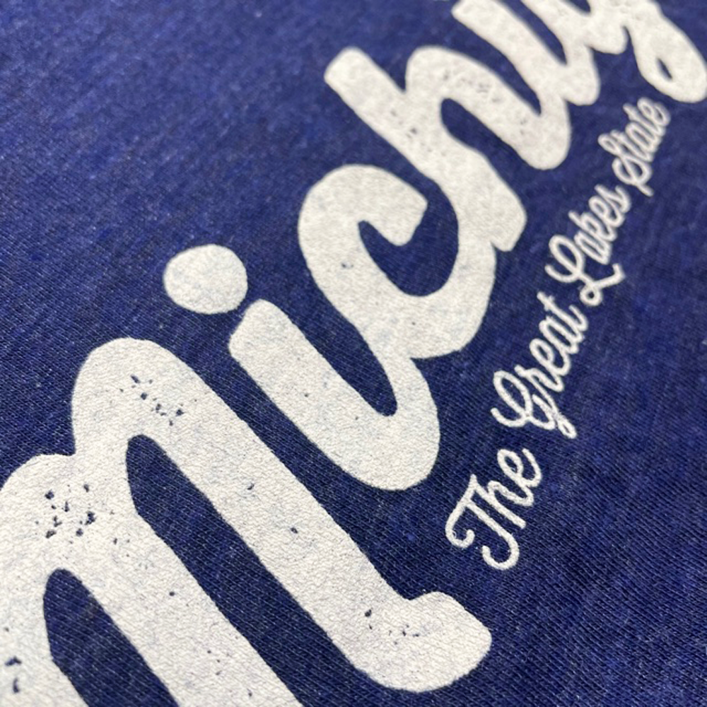 Mens T-Shirt Michigan Script (Indigo)