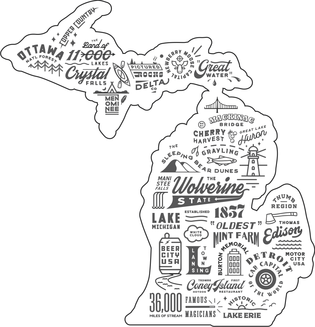 Ladies Relaxed V-Neck Michigan Places - Deep Navy